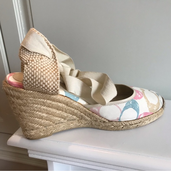 Coach Logo "Mindy"  Espadrille Wedges with Ankle Ties Size 9 - Picture 7 of 13